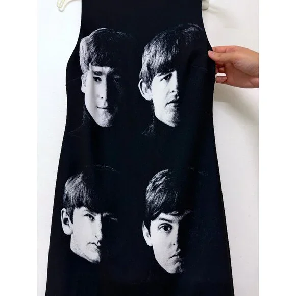 NWT Alice + Olivia The Beatles Clyde Shift Mini Dress Fab Four Portrait Black 0 - Picture 8 of 13